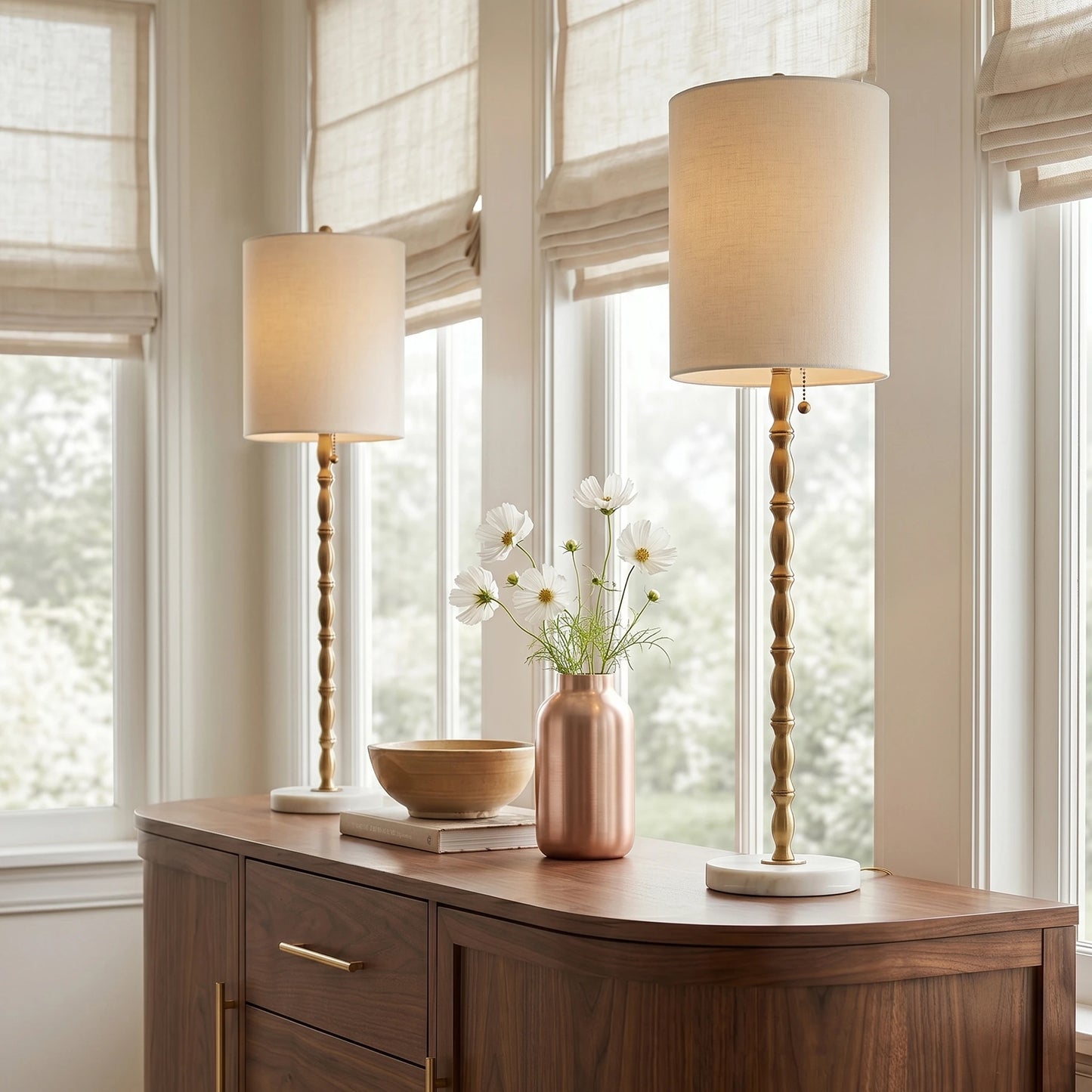 Noor Solid Marble Buffet Lamp (Pair)