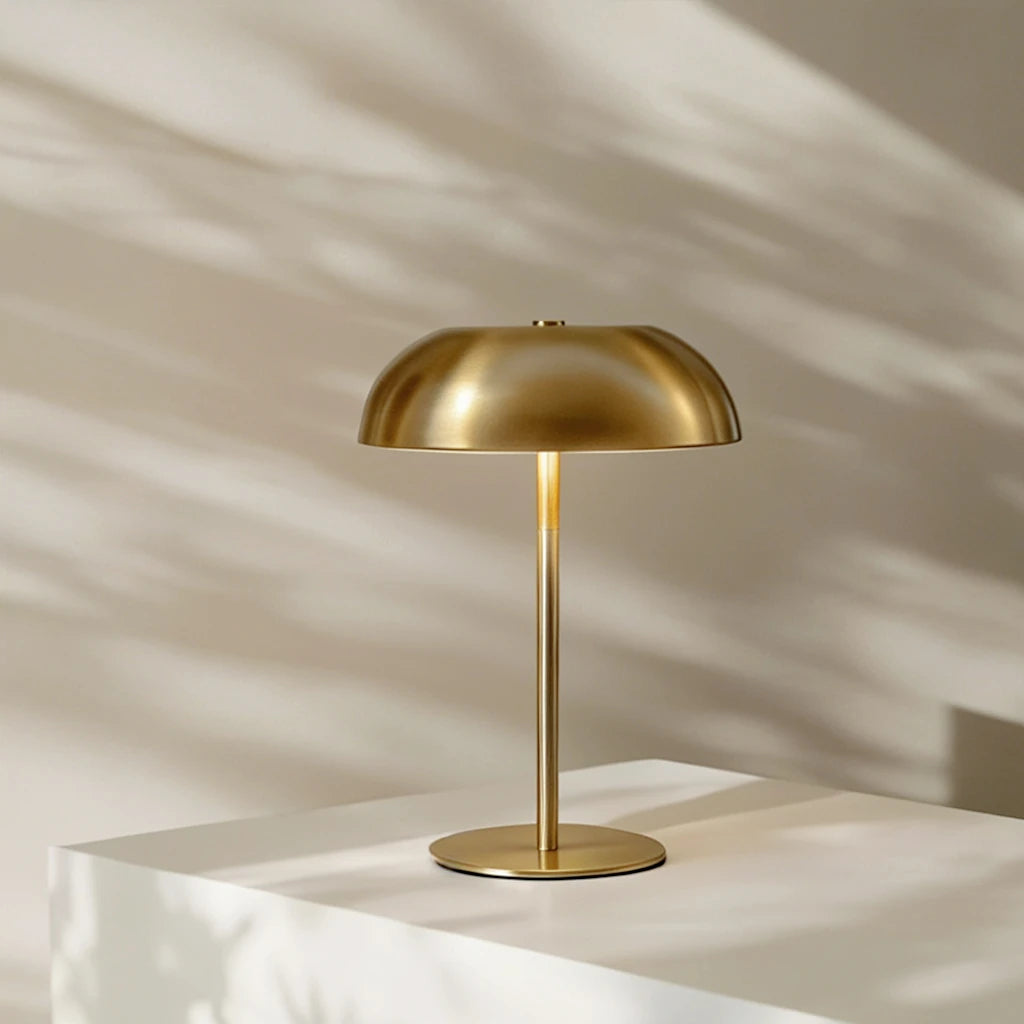 Three-color temperature options—3000K, 4500K, and 6000K—demonstrated in an interior setting, objectively adapting the ambient glow of the cordless brass lamp.